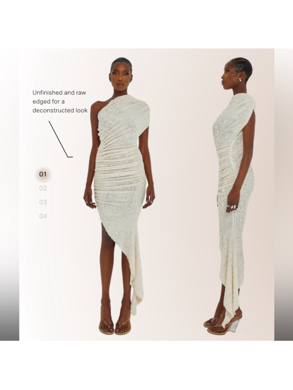 Coucoo Asymmetrical One-Shoulder Ivory Knit Dress